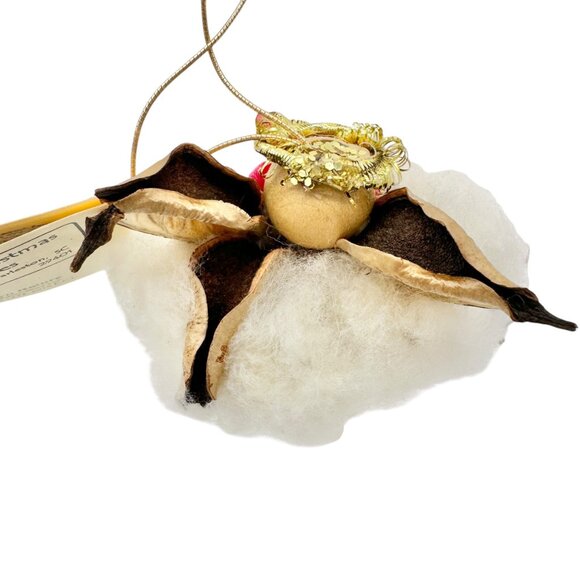 Southern Natures Cotton Angel Ornament Handcrafted w Pink Ribbon Christmas - Picture 3 of 6